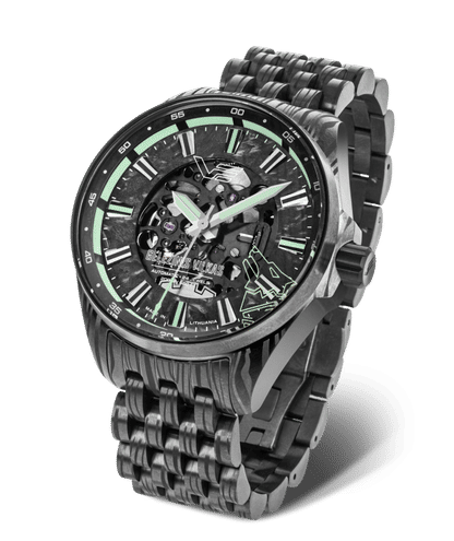 Vostok Europe Herrenuhr Grau mit Skelettzifferblatt und Metallarmband