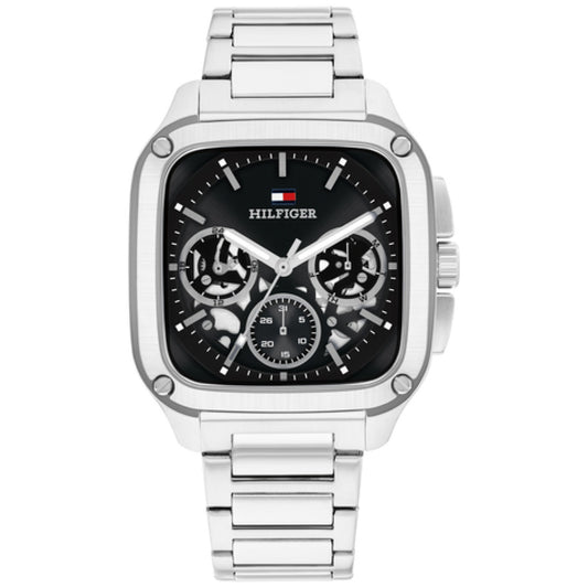 Tommy Hilfiger Quarzuhr mit Skelettzifferblatt, schwarzem Dial und Edelstahlarmband