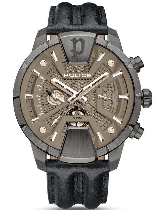 Police Huntley PEWJF2203711 Herrenuhr Braun • Skelett-Zifferblatt • Mineralglas