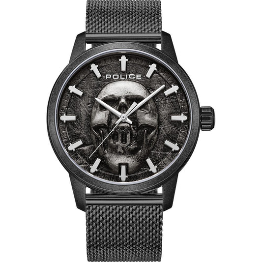 Police Raho PEWJG0005503 Herrenuhr Schwarz • Totenkopf-Zifferblatt • Milanaise-Armband