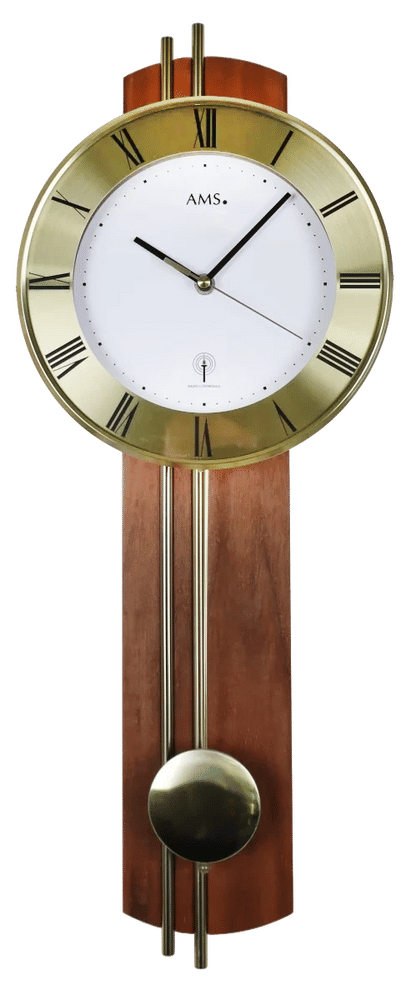 AMS Wanduhr 62x22x8 cm Messing • Funkgesteuert • Mit Pendel