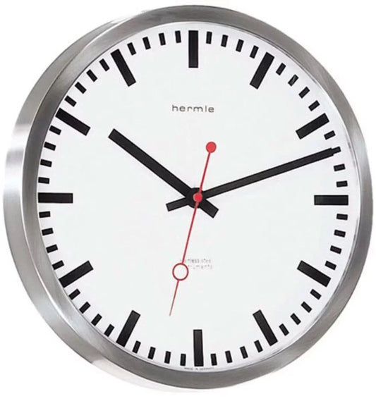 Hermle Wanduhr 30x30x5 cm Edelstahl • Funk • Geräuschlos