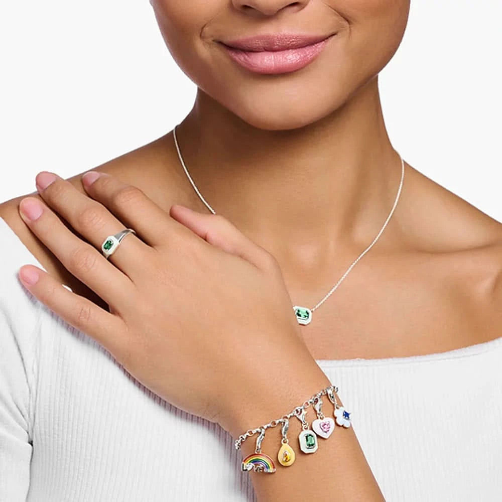Tropfen-Charm am Armband in 925-Sterlingsilber mit gelbem Stein