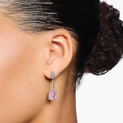Drop earrings with pink stone setting - 925 sterling silver