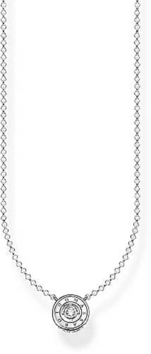 Halsband i 925 sterling silver med runt hänge och vit sten, fin länkkedja