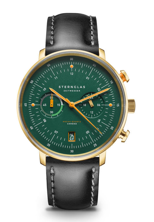 Sternglas Hamburg Chrono Edition Vintage Herrenuhr Schwarz • Mecha-Quarz-Chronograph • Saphirglas