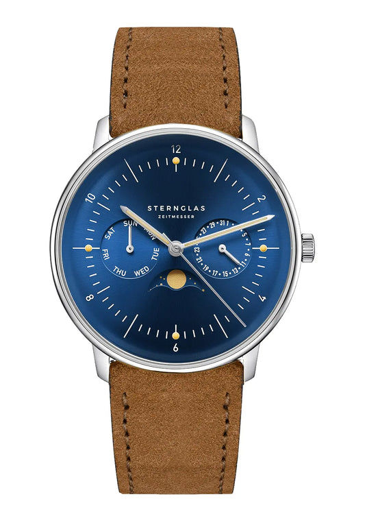 Sternglas Naos Mondphase Unisex Armbanduhr • Quarzwerk mit Mondphase • Bauhaus-Design