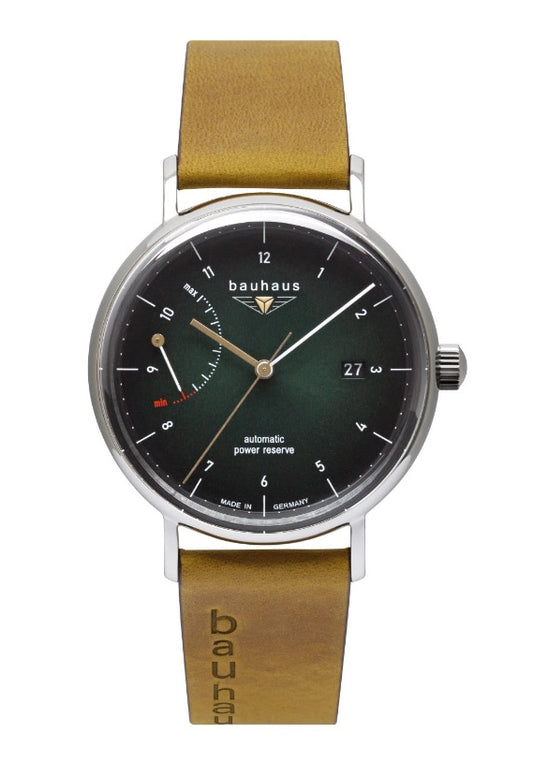 Bauhaus Classic 2160-4 Herren Automatik • Gangreserveanzeige • Grünes Zifferblatt