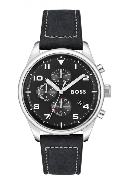 BOSS View 1514008 Herren Chronograph Schwarz • Edelstahlgehäuse 44 mm • Mineralglas