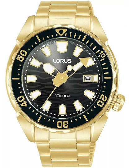 Lorus Sports Diver RH950RX9 Herren Armbanduhr Goldfarben • Mineralglas • Drehbare Lünette