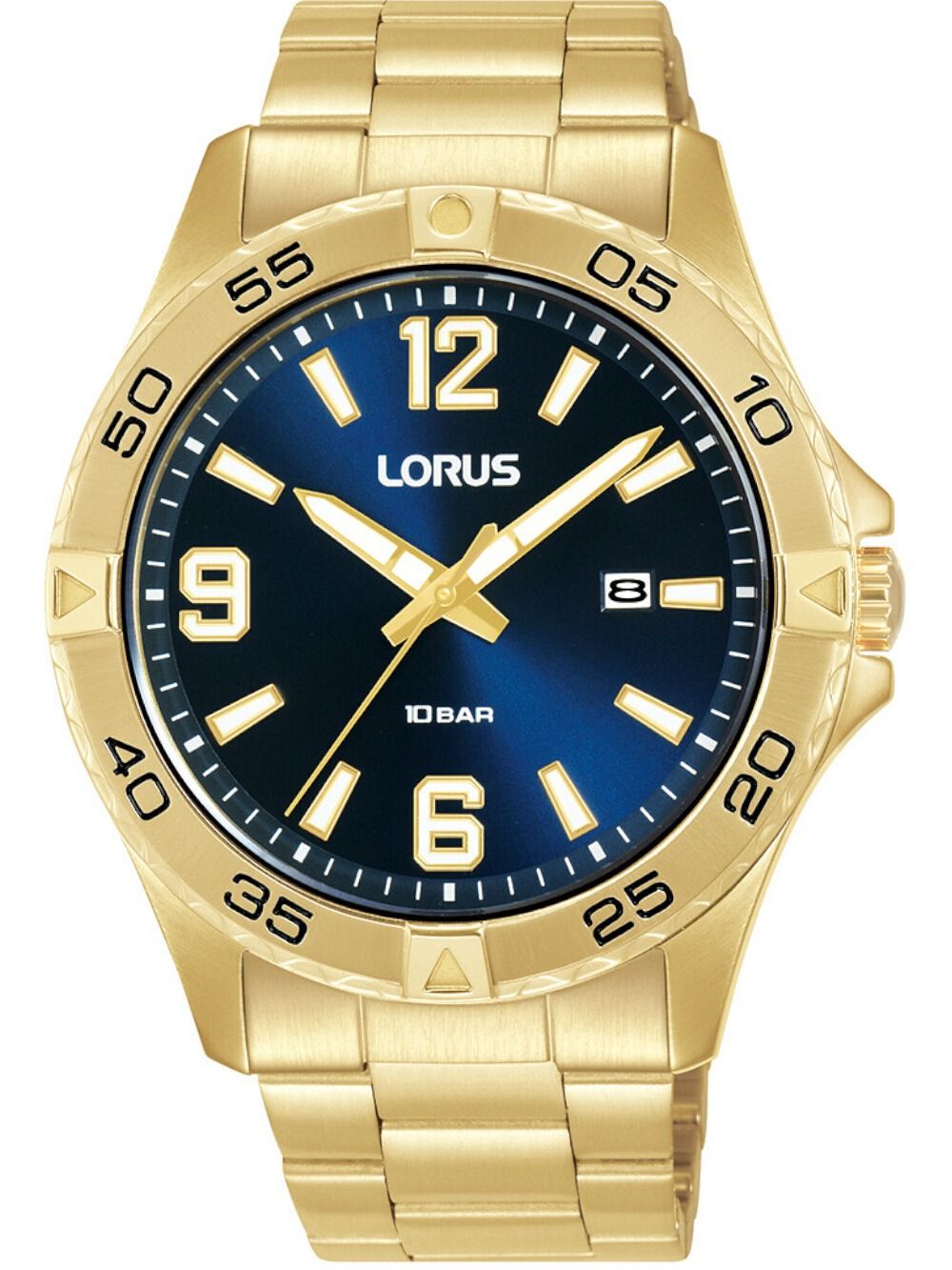 Lorus Sports RH990QX9 Herren Armbanduhr Goldfarben • Blaues Zifferblatt • Mineralglas