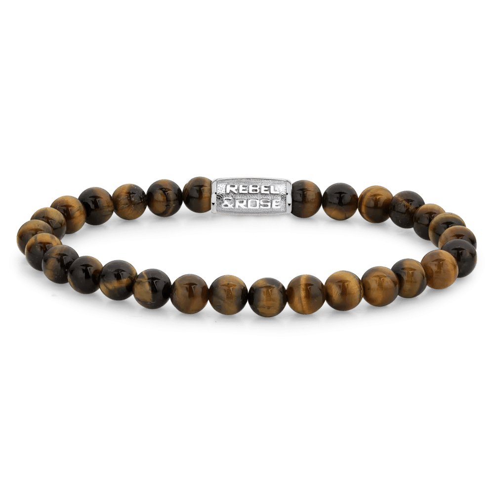 Armband aus 6mm Tigerauge mit Edelstahlverschluss - Rebel&Rose Modell: RR-60014-S-L
