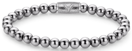 Armband aus 6mm großen Hämatitsteinen mit Edelstahlverschluss - Rebel&Rose Modell: RR-6DV01-S-L