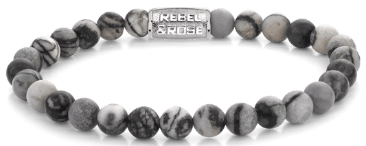 Armband aus 6mm großen Achat Edelsteinen mit Edelstahlverschluss - Rebel&Rose Modell: RR-60140-S-L