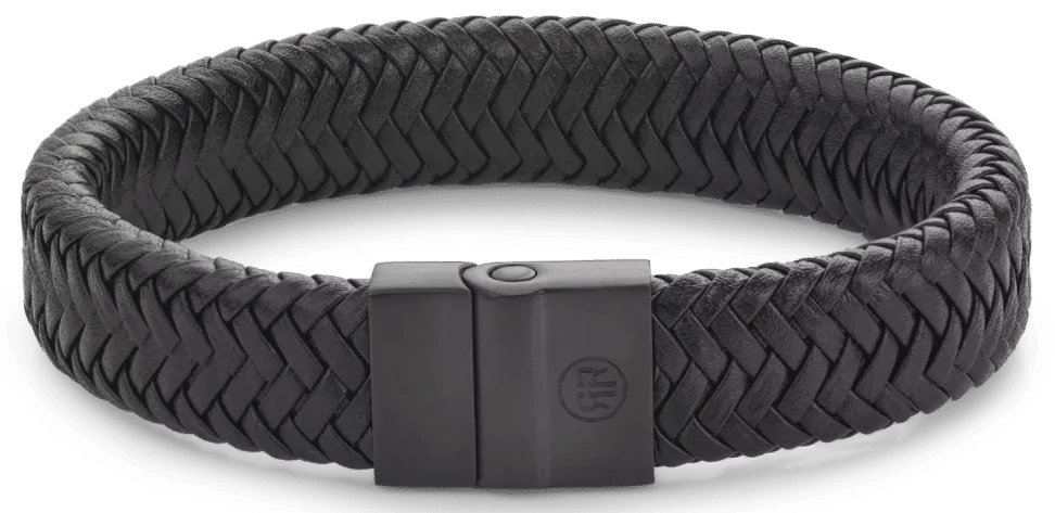 Bracelet made of 15mm thick, black leather with a black stainless steel clasp - Rebel&Rose Model: RR-M0033-B-M