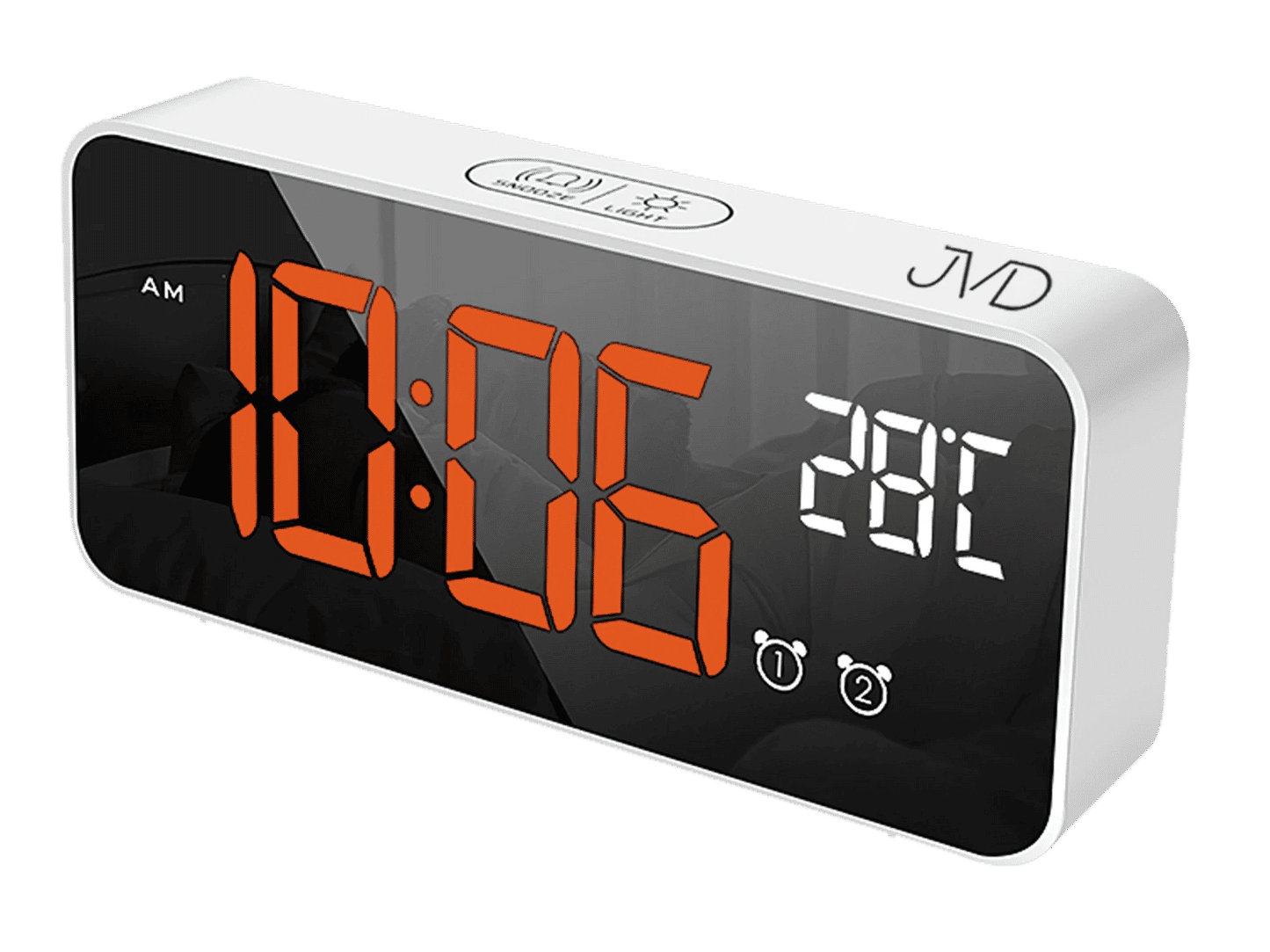 JVD Tischuhr 6,5x14,5x3,2 cm Kunststoff • Mit Thermometer • Doppelalarm