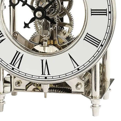 Zegar stołowy AMS Stiluhr T1184 srebrny • 14-dniowy mechanizm z biciem w dzwonek • Mechanizm szkieletowy