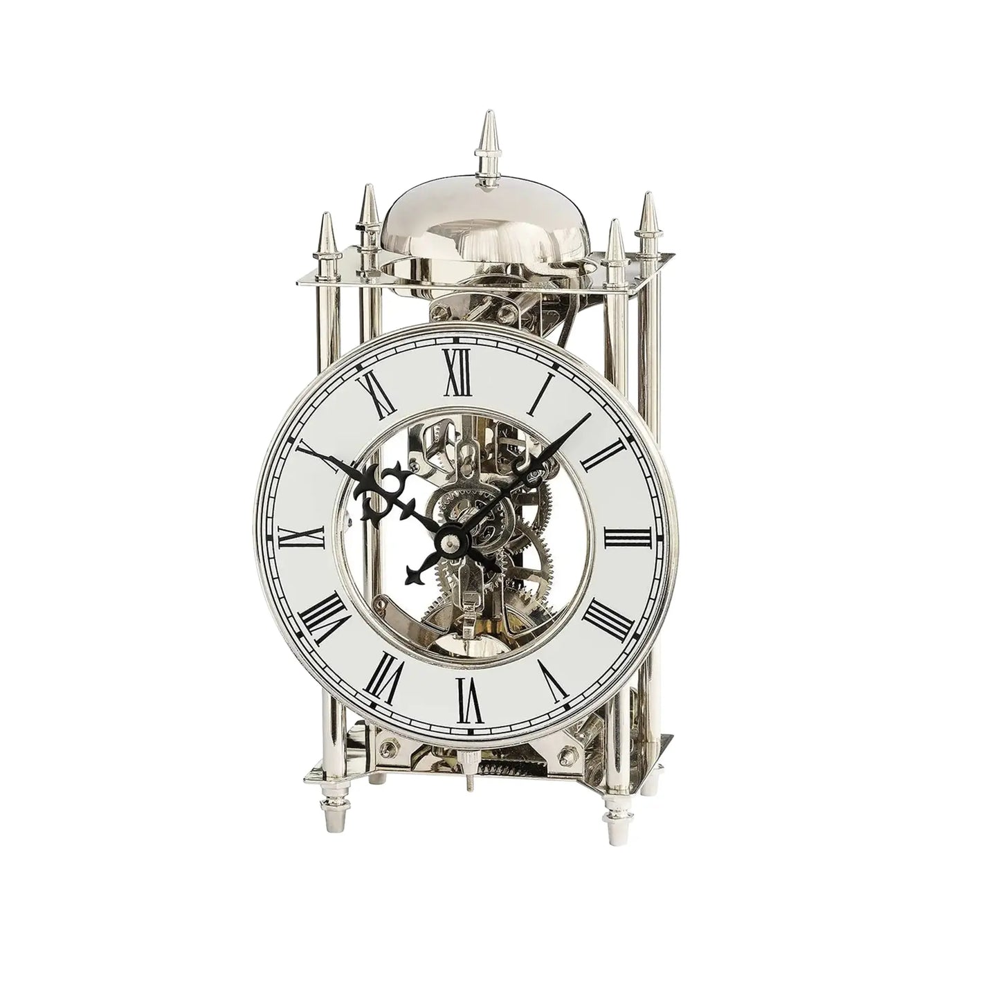 Zegar stołowy AMS Stiluhr T1184 srebrny • 14-dniowy mechanizm z biciem w dzwonek • Mechanizm szkieletowy