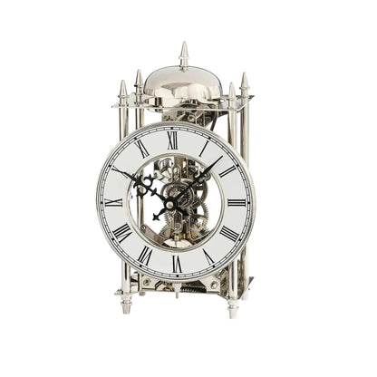 Zegar stołowy AMS Stiluhr T1184 srebrny • 14-dniowy mechanizm z biciem w dzwonek • Mechanizm szkieletowy