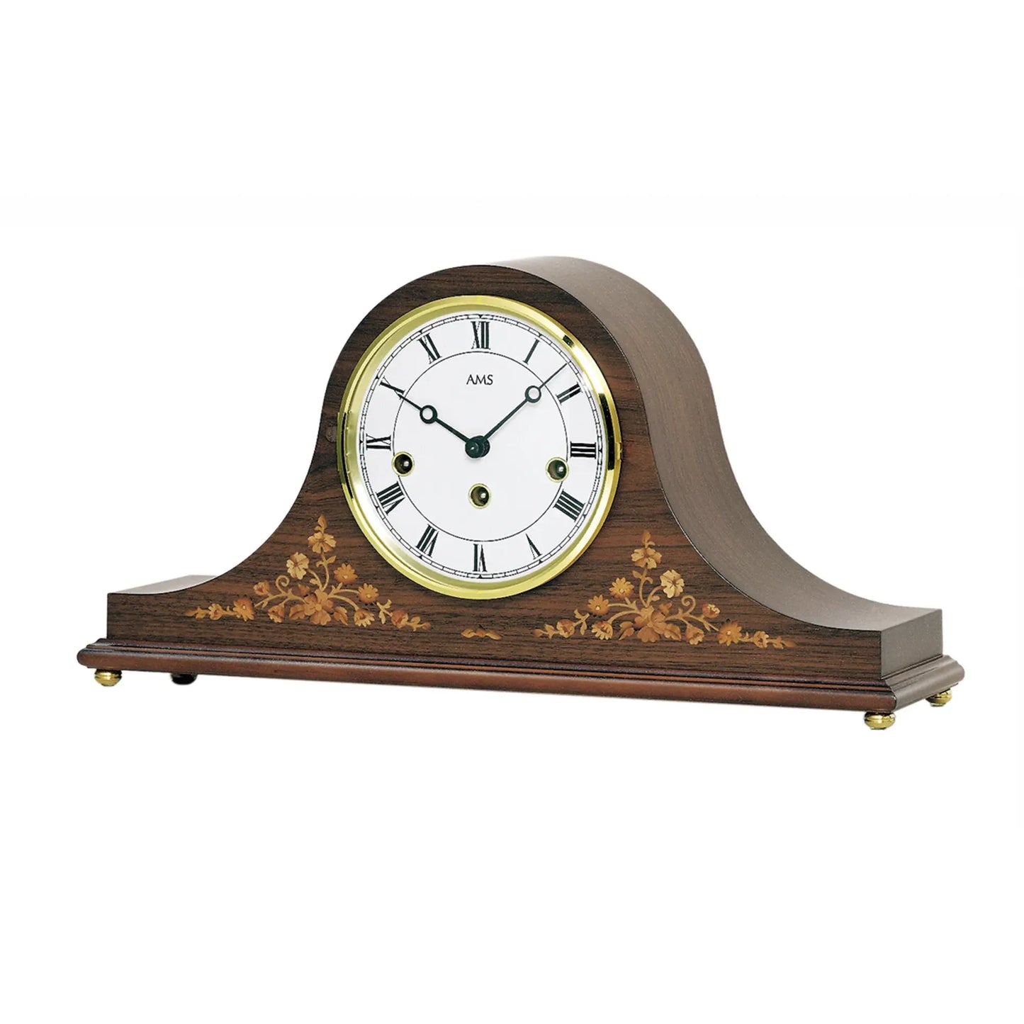 Zegar stołowy AMS T2188/1 orzech • 8-dniowy mechanizm Westminster • fornir orzechowy z intarsjami