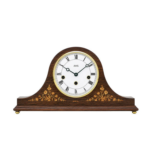 AMS T2188/1 Tischuhr Nussbaum • 8-Tage Westminster Schlagwerk • Nussbaumfurnier mit Intarsien