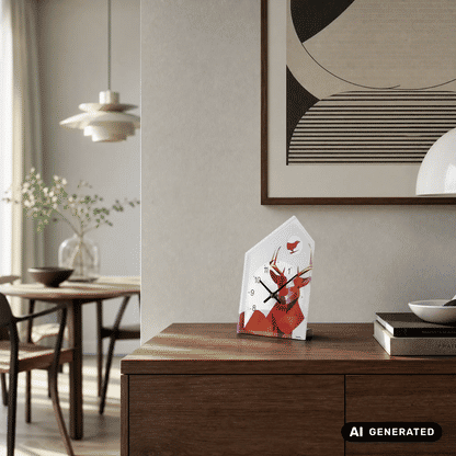 Zegar stołowy AMS T1251 czerwony • mechanizm kwarcowy • design z jeleniem