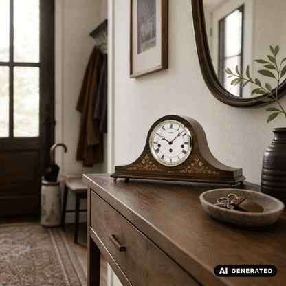 Zegar stołowy AMS T2188/1 orzech • 8-dniowy mechanizm Westminster • fornir orzechowy z intarsjami