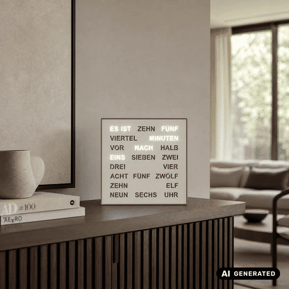 AMS T1245 Tisch- und Wanduhr Aluminium • Wortuhr mit LED-Anzeige • Netz- und Wandbetrieb
