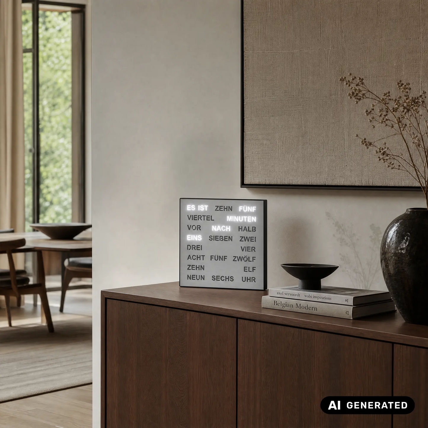 AMS T1245 Tisch- und Wanduhr Aluminium • Wortuhr mit LED-Anzeige • Netz- und Wandbetrieb