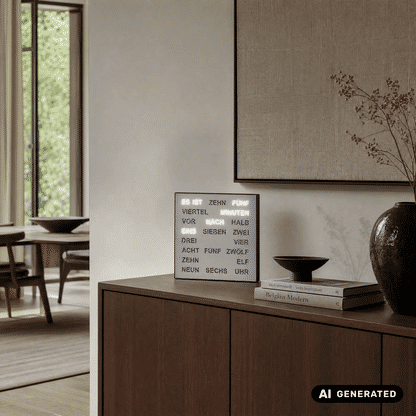 AMS T1245 Tisch- und Wanduhr Aluminium • Wortuhr mit LED-Anzeige • Netz- und Wandbetrieb