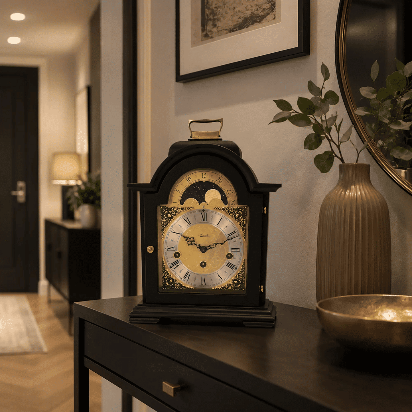 Hermle Tischuhr 30x21x14 cm Holz • Westminster Melodie • Mondphasenanzeige