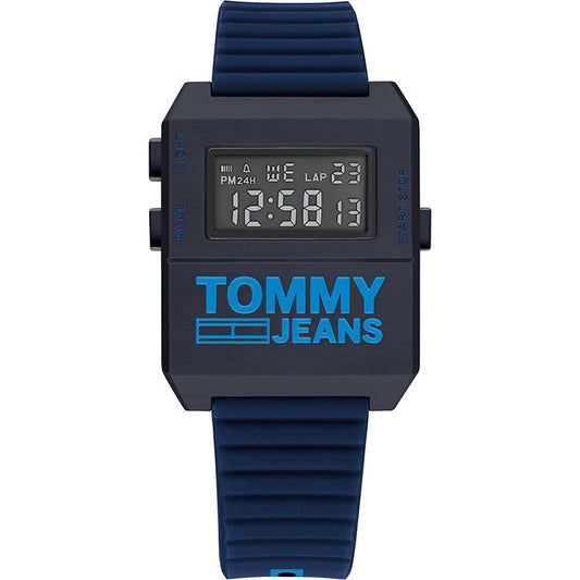 Herren-Armbanduhr Tommy Jeans mit digitalem LCD-Display und blauem Silikonarmband