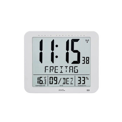 AMS Funk-Wanduhr mit digitalem Display: Zeit, Datum, Temperatur und Luftfeuchtigkeit