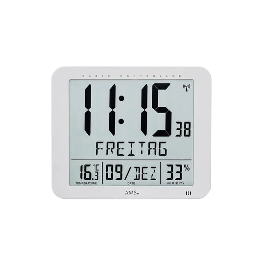 AMS Funk F5884 Wanduhr • Präzises Funkwerk • Anzeige von Raumklimadaten