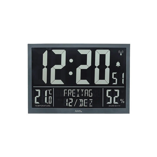 AMS Funk F5889 Wanduhr • Großes LCD-Display • Raumklima-Anzeige