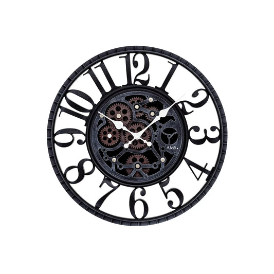 AMS Design W9634 Wanduhr • Bewegliche Zahnräder • Antik-Optik