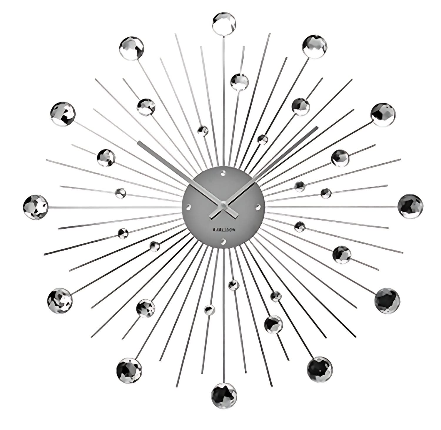 Wanduhr mit rundem Zifferblatt, Strahlenring und silbernen Kugeln