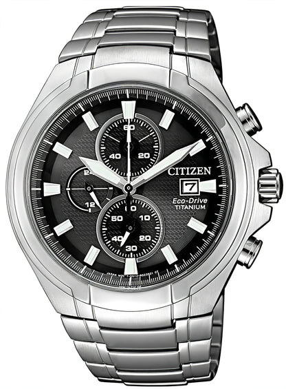 Citizen Herrenuhr mit Chronographen-Design, silberfarbenes Edelstahlband und Zifferblatt