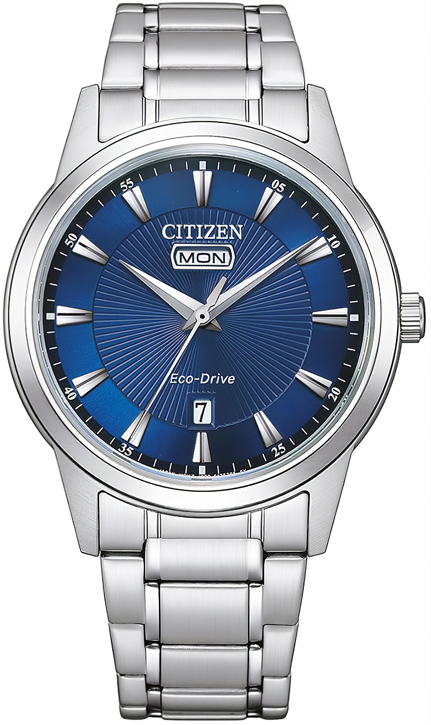 Citizen Herrenuhr mit blauem Zifferblatt, Eco-Drive, Edelstahlarmband