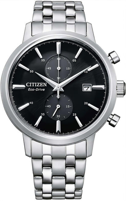 Citizen Herrenuhr-Chronograph mit Eco-Drive, schwarzem Zifferblatt, Edelstahlarmband