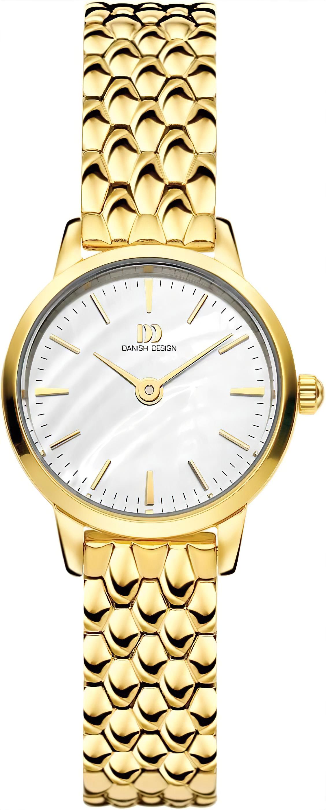 Danish Design Damenuhr mit goldfarbenem Gliederarmband und weißem Zifferblatt