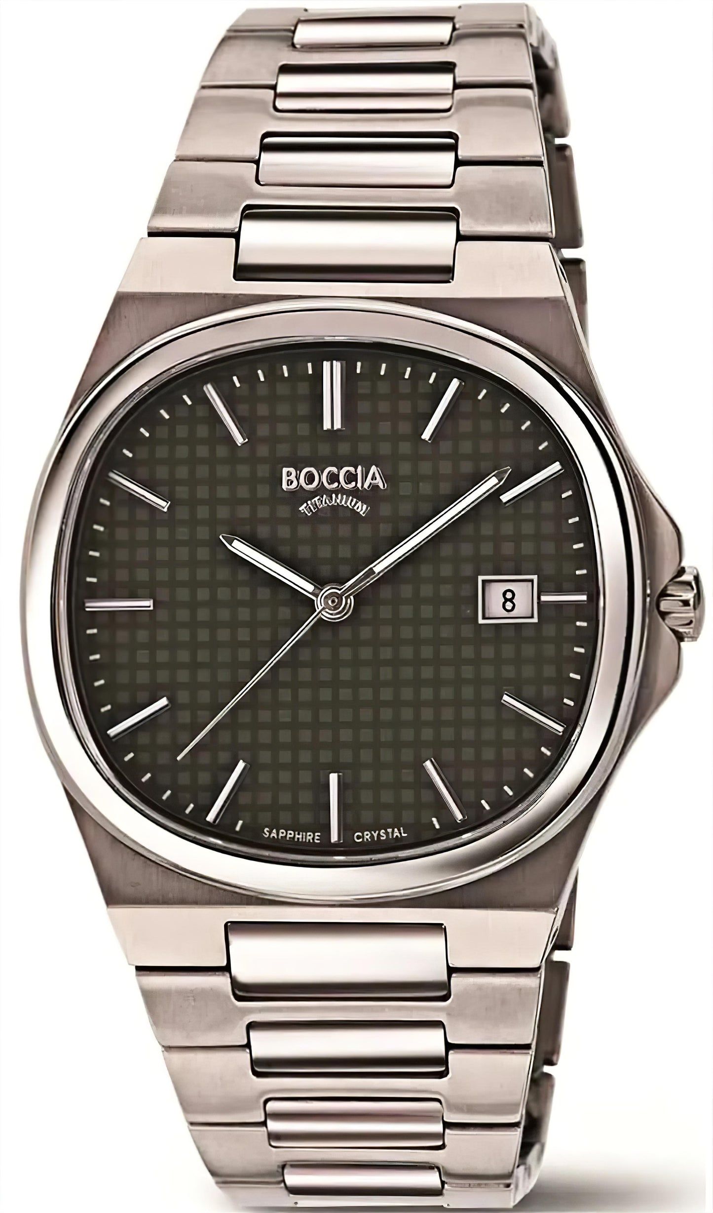 Boccia Herrenuhr mit Edelstahlarmband, dunklem Zifferblatt und Datumsanzeige