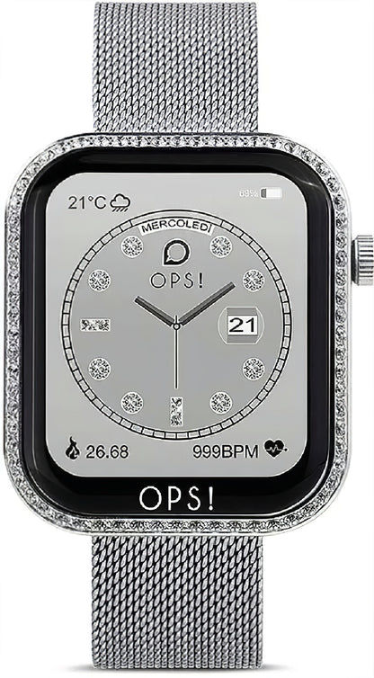 Damen-Smartwatch OPS! mit silbernem Meshband und rundem Display