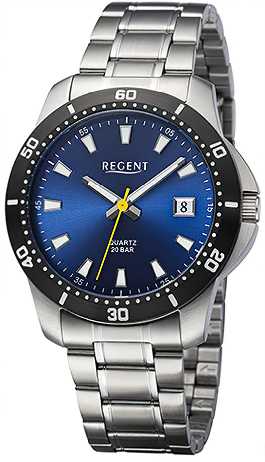 Regent Herren-Taucheruhr mit dunkelblauem Ziffernblatt, Stahlband und drehbarer Lünette