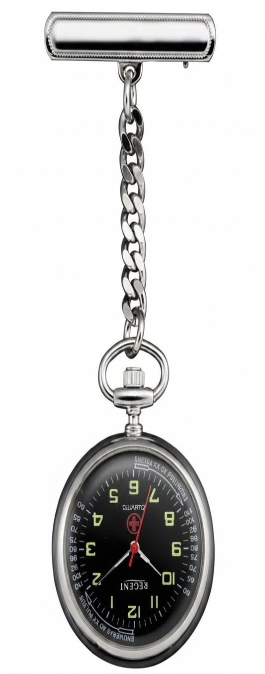 Damenpulsuhr mit analogem Zifferblatt, roten Zeigern und leuchtenden Ziffern, Kettenarmband
