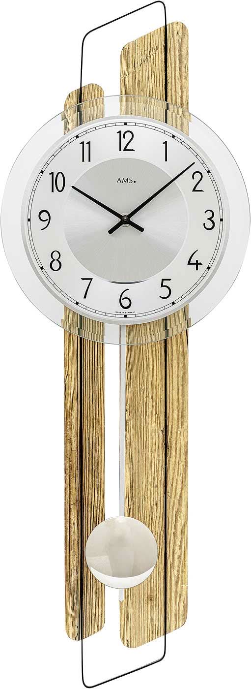 AMS Wall Clock 66x23x7 cm Wood, Glass • Modern • Quartz Movement