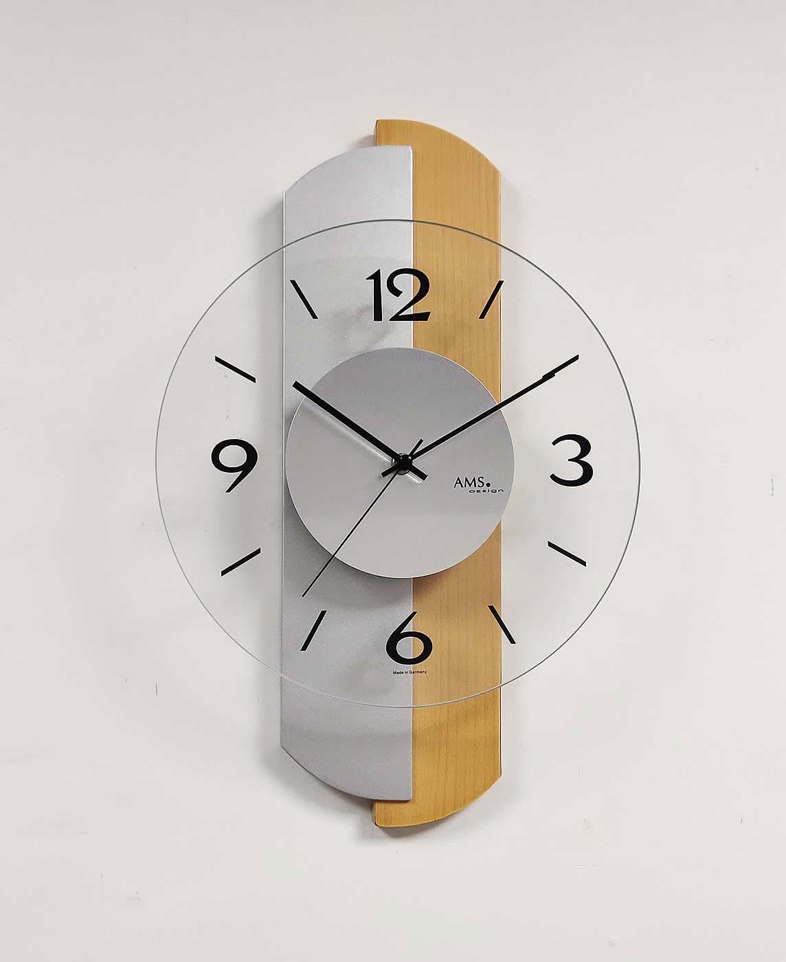 AMS Wanduhr 42x27x6 cm Holz • Modernes Design • Made in Germany