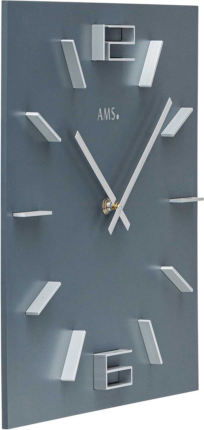 AMS Wanduhr 34x34x4 cm Holz • Modernes Design • Präzises Quarzwerk