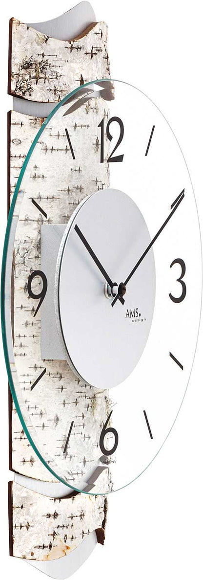 AMS Wanduhr 39x27x6 cm Holz • Modernes Design • Präzises Quarzwerk