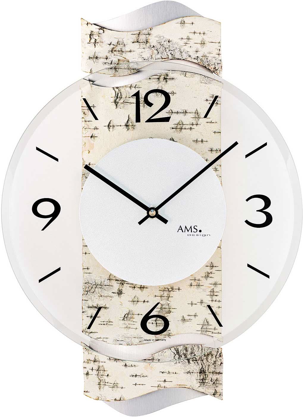 AMS Wanduhr 39x27x6 cm Holz • Modernes Design • Präzises Quarzwerk